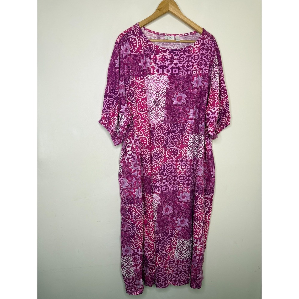 LOGO by Lori Goldstein Regular Cotton Patchwork Print Midi Dress, sz 5x #41- - Picture 3 of 5